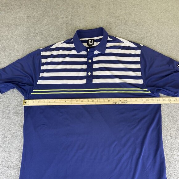 FootJoy Polo Shirt Mens‎ XL Blue White Lime Green Stripe Golf Embroidered - Picture 6 of 11